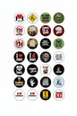 18-piece zombie pinback button set with assorted illustrated quotes and icons