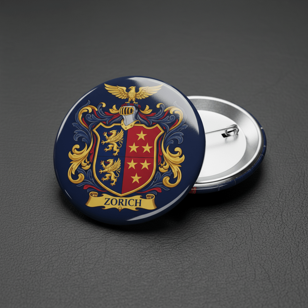 Zorich Family Crest Coat of Arms Pinback 3-inch - My Pinbacks