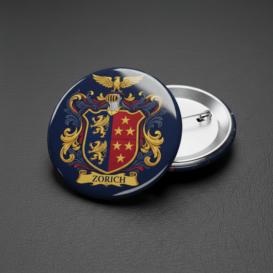 Zorich Family Crest Coat of Arms Pinback 3-inch - My Pinbacks
