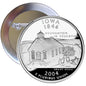 Silver round magnet coin with Iowa 1846 Foundation Education Grant Wood 2004 text