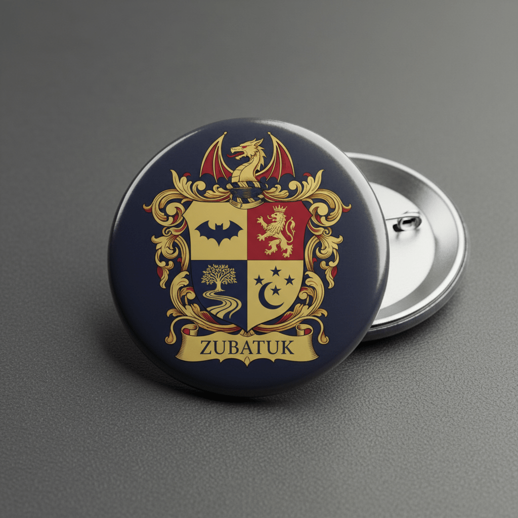 Zubatuk Family Crest Coat of Arms Pinback 3-inch - My Pinbacks