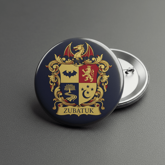 Zubatuk Family Crest Coat of Arms Pinback 3-inch - My Pinbacks