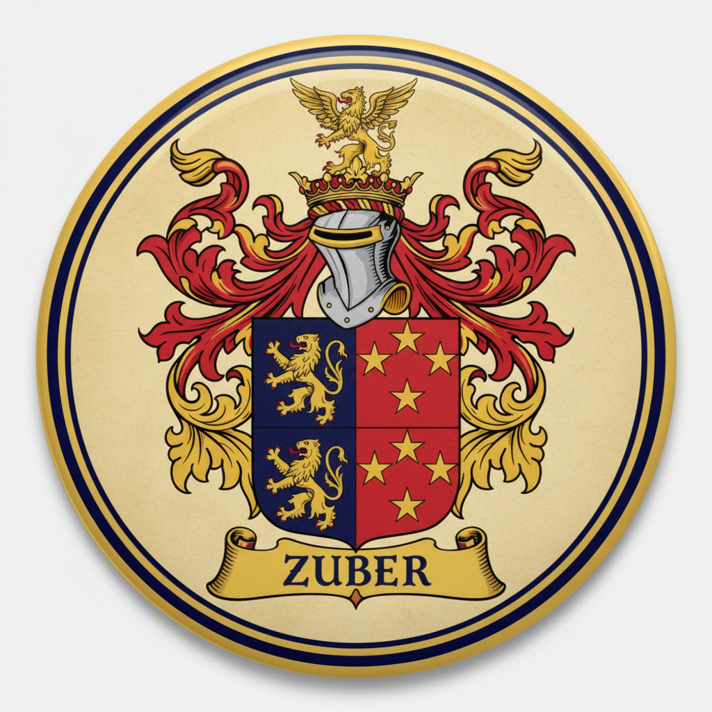 Zuber Family Crest Coat of Arms Pinback 3-inch
