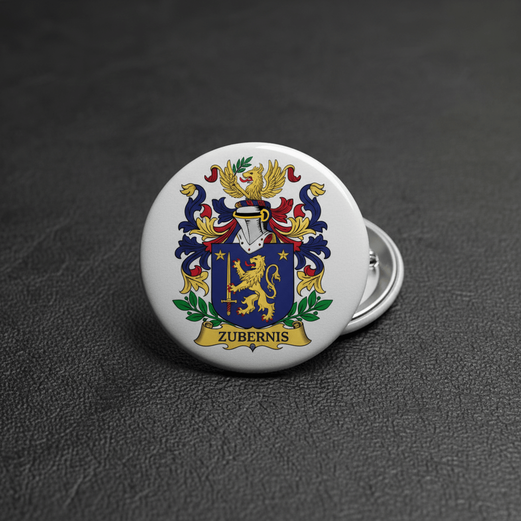 Zubernis Family Crest Coat of Arms Pinback 3-inch - My Pinbacks