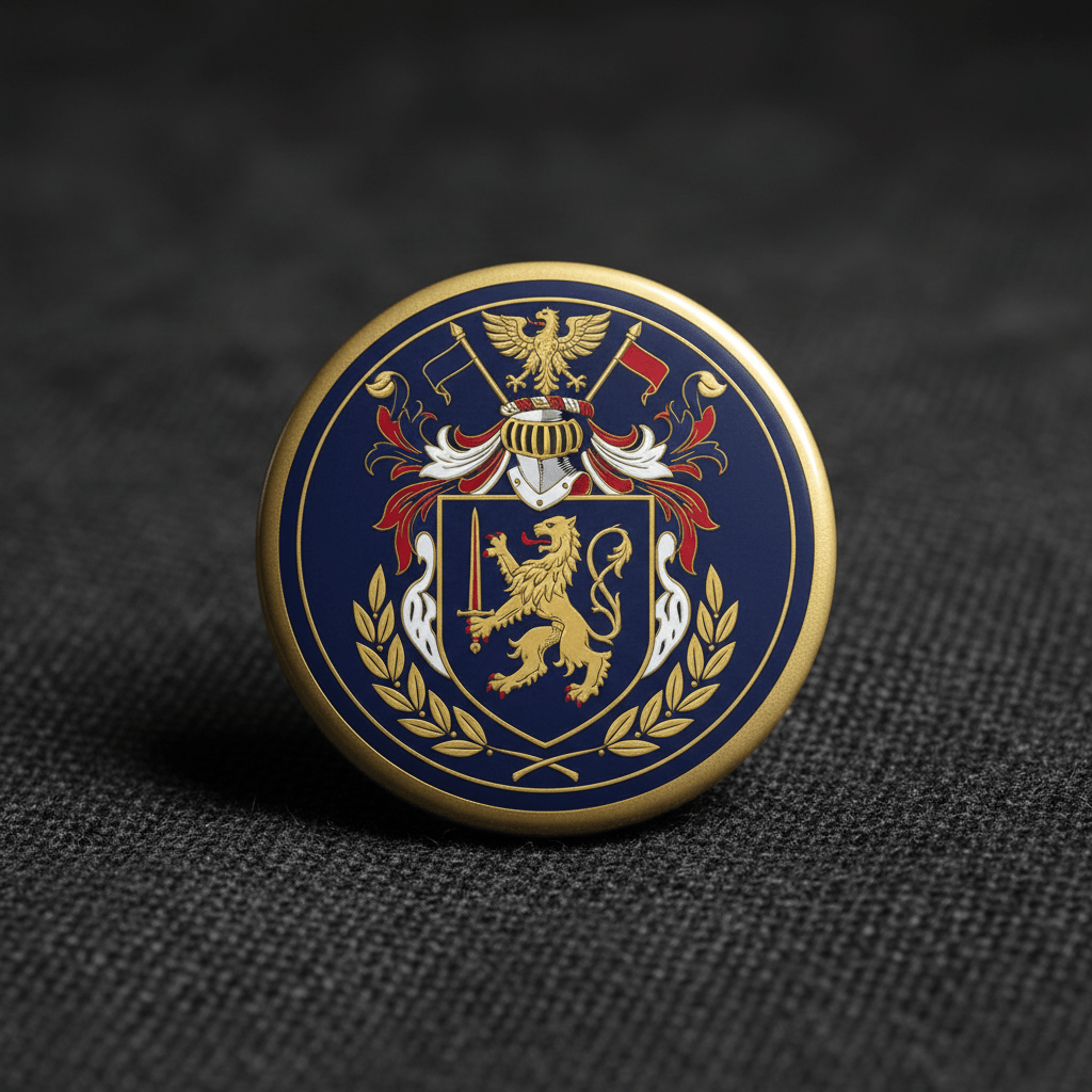 Zuehlke Family Crest Coat of Arms Pinback 3-inch - My Pinbacks