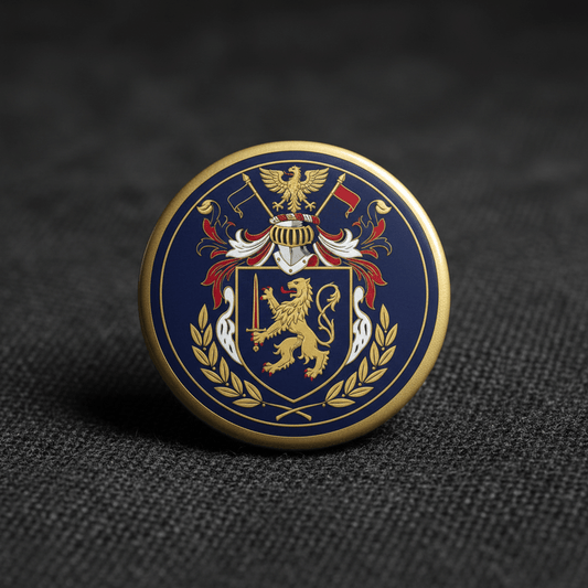 Zuehlke Family Crest Coat of Arms Pinback 3-inch - My Pinbacks