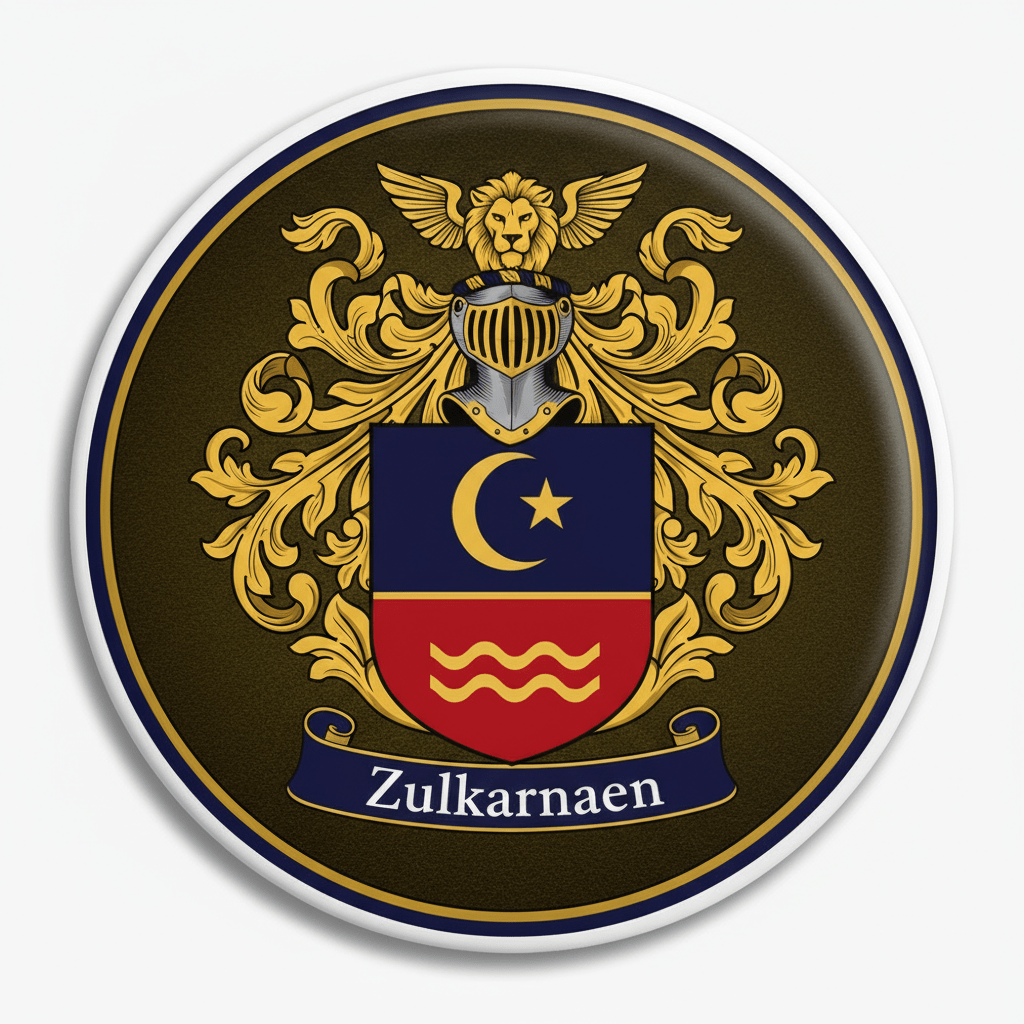 Zulkarnaen Family Crest Coat of Arms Pinback 3-inch - My Pinbacks