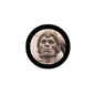 Round Zulu warrior pinback button with sculpted face relief, black rim, 2.25-inch