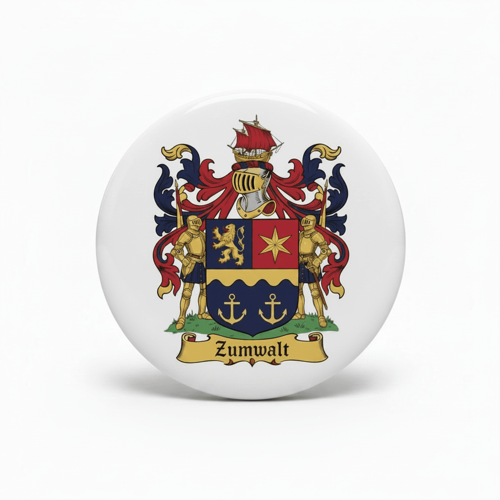 Zumwalt Family Crest Coat of Arms Pinback 3-inch - My Pinbacks