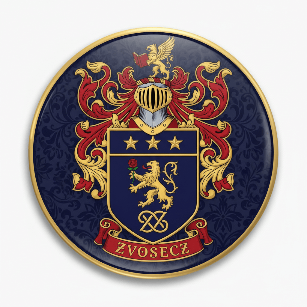 Zvosecz Family Crest Coat of Arms Pinback 3-inch - My Pinbacks