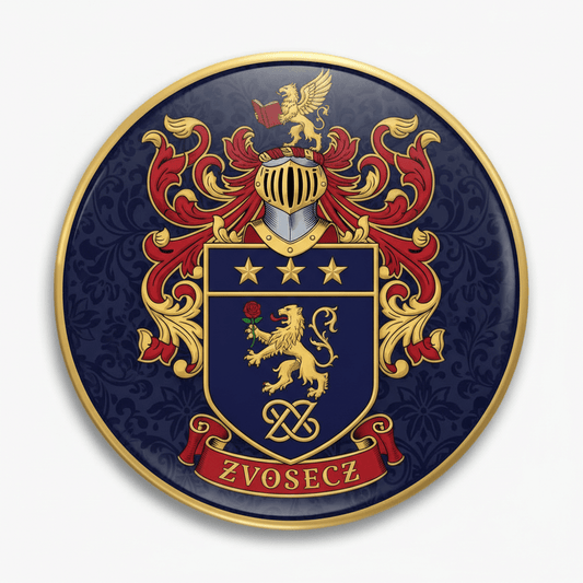 Zvosecz Family Crest Coat of Arms Pinback 3-inch - My Pinbacks