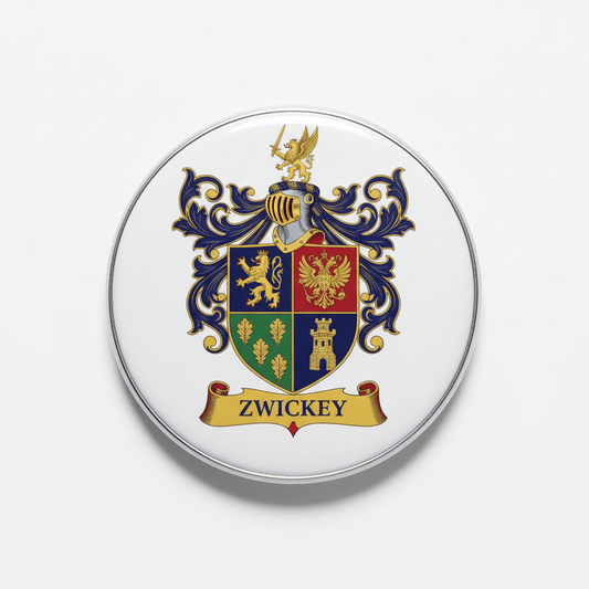 Zwickey Family Crest Coat of Arms Pinback 3-inch - My Pinbacks
